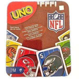 UNO with NFL Team Logos & Special Rules in Storage Tin Box for Kids Adults.